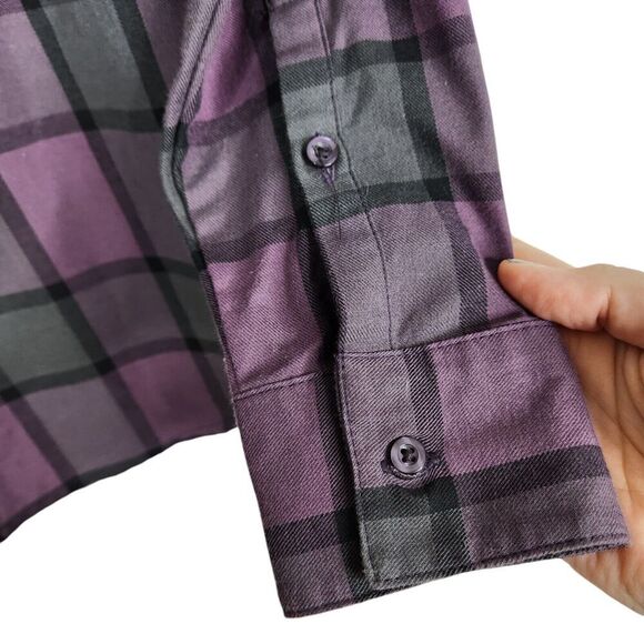 KUHL Top Womens XS Purple Black Plaid Flannel Rukus 1/2 Button Down Shirt Cabin - Picture 5 of 9
